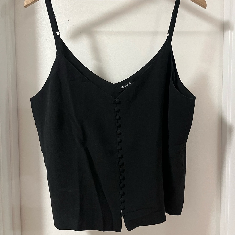 Madewell Black 100% Silk Camisole with Button Detail Size 16